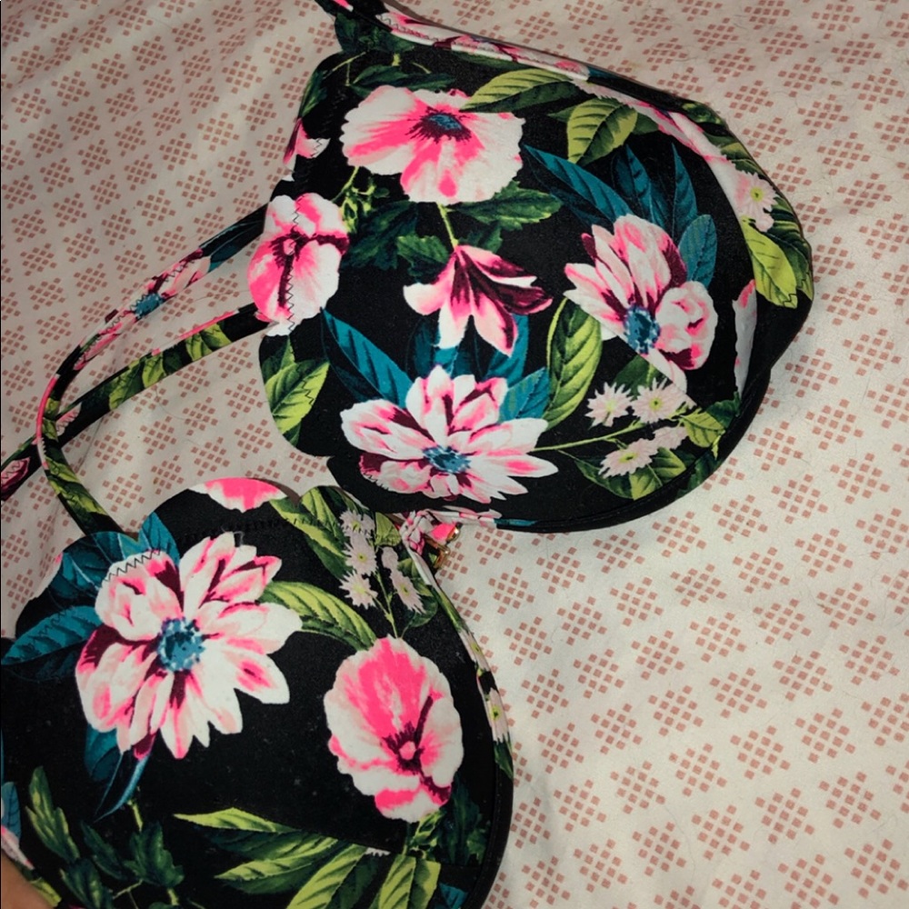 black flowery swim suit